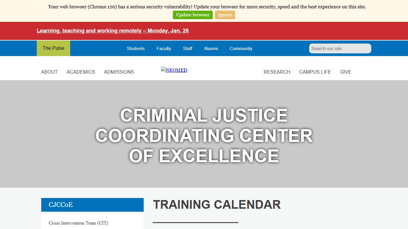 Training Calendar Crisis Intervention Team (CIT) CJCCOE NEOMED